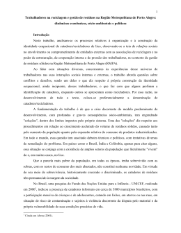 1 Trabalhadores na reciclagem e gest&atilde;o de res&iacute;duos na Regi&atilde;o