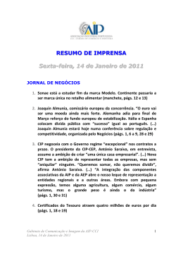 RESUMO DE IMPRENSA Sexta-feira, 14 de Janeiro de 2011