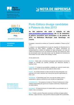 Porto Editora divulga candidatas a Palavra do Ano 2013