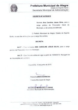 Decreto 9579-15 - Nomeia Ana Caroline Jesus Silva - Alegre-ES