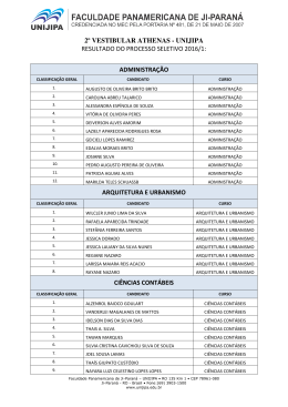 2&ordm; vestibular athenas - unijipa resultado do processo seletivo 2016/1