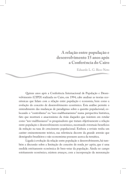 A rela&ccedil;&atilde;o entre popula&ccedil;&atilde;o e desenvolvimento 15 anos ap&oacute;s