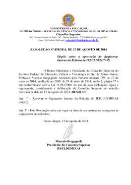 Conselho Superior RESOLU&Ccedil;&Atilde;O N&ordm; 058/2014, DE