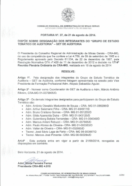 PORTARIA N°. 37, de 21 de agosto de 2014. DISPÕE - CRA-MG