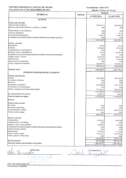 CENTRO PAROQUIAL E SOCIAL DE GRADE BALANÇO EM .31 DE