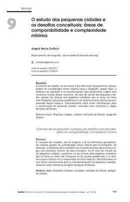 O estudo das pequenas cidades e os desafios conceituais: &aacute;reas de