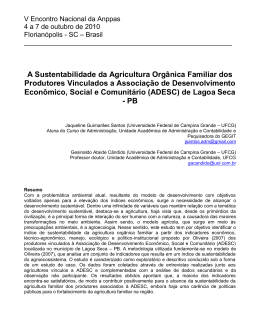 A Sustentabilidade da Agricultura Org&acirc;nica Familiar dos