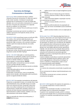 Exercícios de Biologia Cromossomos e Anomalias
