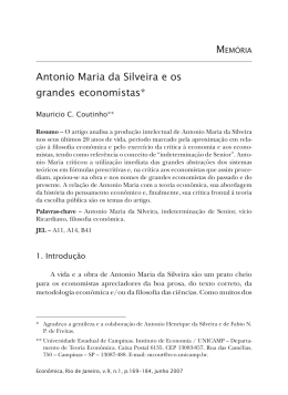 Antonio Maria da Silveira e os grandes economistas Mauricio C