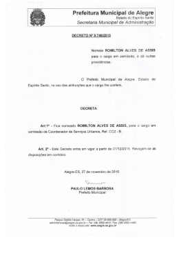 Decreto 9740-15 - Nomeia Romilton Alves de Assis - Alegre-ES