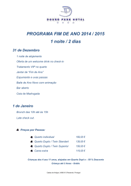 PROGRAMA FIM DE ANO 2014 / 2015 1 noite / 2 dias