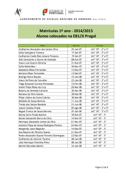 Matrículas 1º ano - 2014/2015 Alunos colocados na EB1/JI Pragal