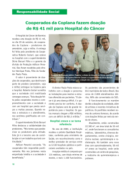 Cooperados da Coplana fazem doação de R$ 41 mil para Hospital