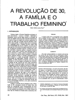A REVOLU&Ccedil;&Atilde;O DE 30, A FAM&Iacute;LIA E o &not; TRABALHo FEMININo
