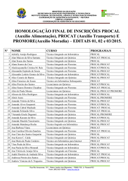 HOMOLOGAÇÃO FINAL DE INSCRIÇÕES PROCAL (Auxílio