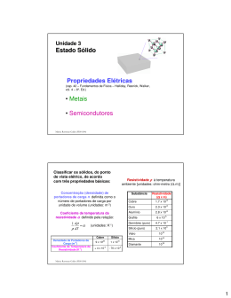 Estado S&oacute;lido Propriedades El&eacute;tricas &bull; Metais &bull; Semicondutores