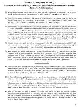 Exerc&iacute;cios 2 &ndash; Exemplos de MU e MUV Lan&ccedil;amento
