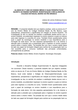 alunos do 3&ordm; ano do ensino m&eacute;dio e suas perspectivas quanto