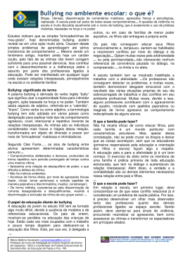 &ldquo;brincadeirinhas de mau-gosto&rdquo;, hoje denominadas bullying, podem