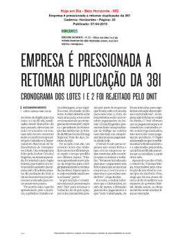 Empresa é pressionada a retomar duplicação da 381 - sicepot-mg