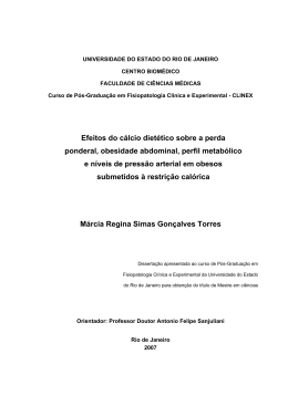 Efeitos do c&aacute;lcio diet&eacute;tico sobre a perda ponderal, obesidade
