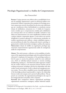 Psicologia Organizacional e a An&aacute;lise do Comportamento