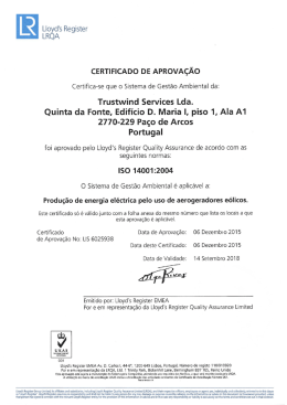 Certificado de Aprovação ISO 14001:2004