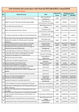 Lista Provis&oacute;ria dos cursos para o Ano Fiscal de 2013 (abril