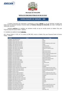 HOMOLOGA&Ccedil;&Atilde;O DE ISEN&Ccedil;&Atilde;O - NIS Munic&iacute;pio de Palma/MG