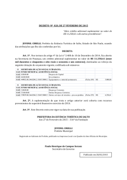 DECRETO N&ordm; 020, DE 27 FEVEREIRO DE 2015 &ldquo;Abre cr&eacute;dito