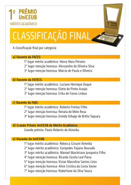 Classificação - Prêmio UniCEUB de Mérito Acadêmico 2013