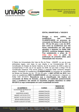 EDITAL Art 170 Classificados e N&atilde;o classificados 2015