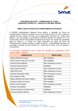 PROCESSO SELETIVO - COMUNICADO Nº 31/2014