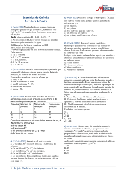 Exerc&iacute;cios de Qu&iacute;mica Estrutura At&ocirc;mica