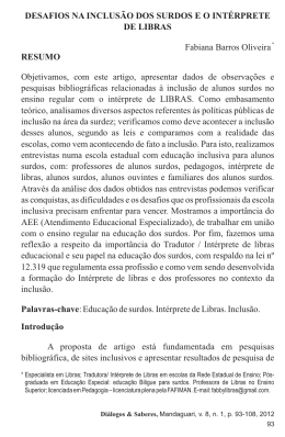 DESAFIOS NA INCLUS&Atilde;O DOS SURDOS E O