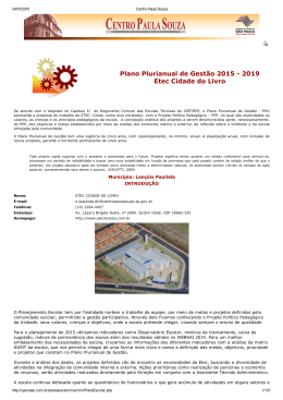 Plano Plurianual de Gest&atilde;o 2015 2019 Etec Cidade do Livro