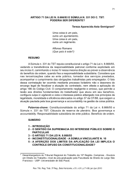 ARTIGO 71 DA LEI N. 8.666/93 E S&Uacute;MULA N. 331 DO C. TST