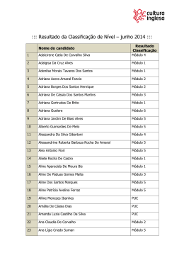 Resultado da Classificação de Nível – junho 2014