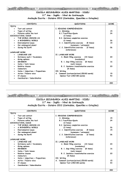 ESCOLA SECUND&Aacute;RIA ALVES MARTINS &ndash; VISEU 11&ordm; Ano &ndash; Ingl&ecirc;s