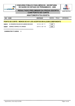 RESULTADOS PRELIMINAR PONTO DE CORTE