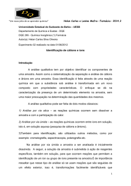 Identifica&ccedil;&atilde;o de c&aacute;tions e &iacute;ons Introdu&ccedil;&atilde;o A an&aacute;lise