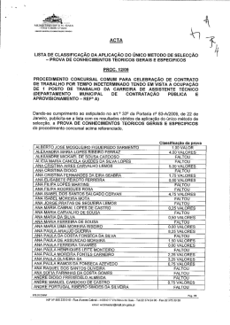 ACTA LISTA DE cLAssiFicAÇÃo DA APLICAÇÃO oo úNlco METoDo