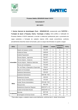 Processo Seletivo SENAR/AR-Goi&aacute;s 01/2015 Comunicado 01 29/11