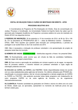 EDITAL DE SELE&Ccedil;&Atilde;O PARA O CURSO DE MESTRADO EM DIREITO