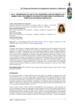 DESEMPENHO DE UM FILTRO ANAER&Oacute;BIO COM