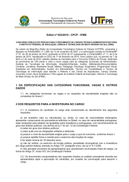 Edital nº 053/2010 - CPCP - IFMS 1 DA ESPECIFICAÇÃO DAS