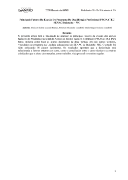 Principais Fatores Da Evas&atilde;o Do Programa De