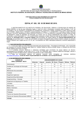 EDITAL N&ordm; 020, DE 03 DE MAIO DE 2010.