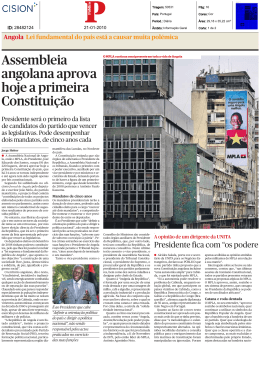 Assembleia angolana aprova hoje a primeira Constituição