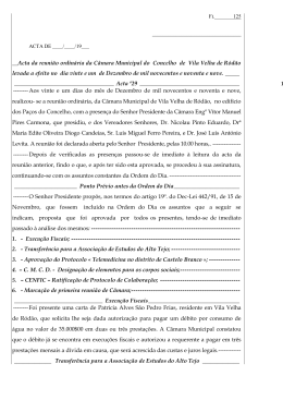 Acta da reuni&atilde;o ordin&aacute;ria da C&acirc;mara Municipal do Concelho de